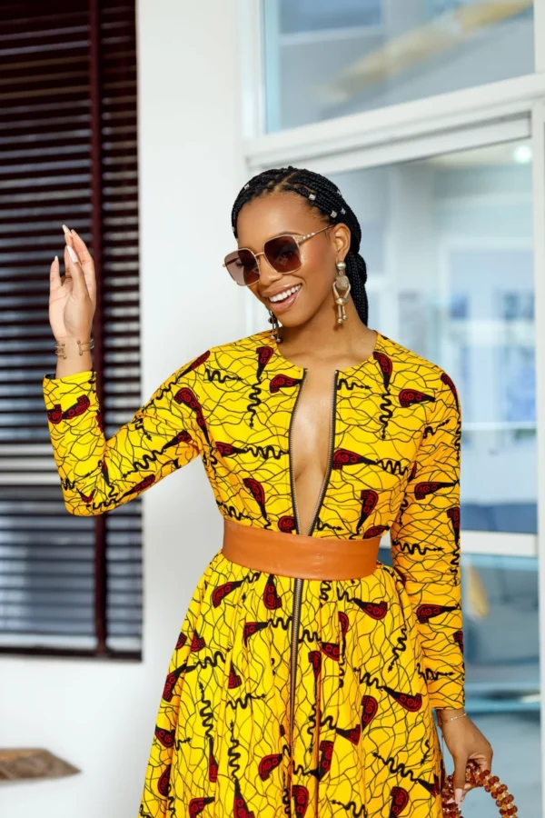 Keita African Print Zip Front Dress [Orange]