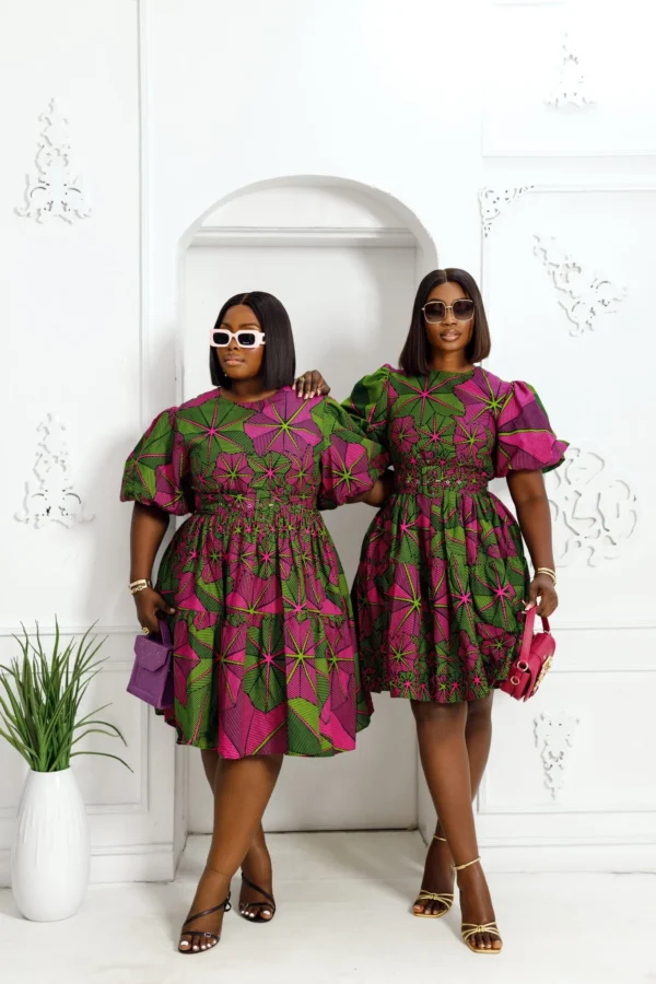 Bunmi African Print Puff Sleeve Midi DressBunmi African Print Puff Sleeve Midi Dress