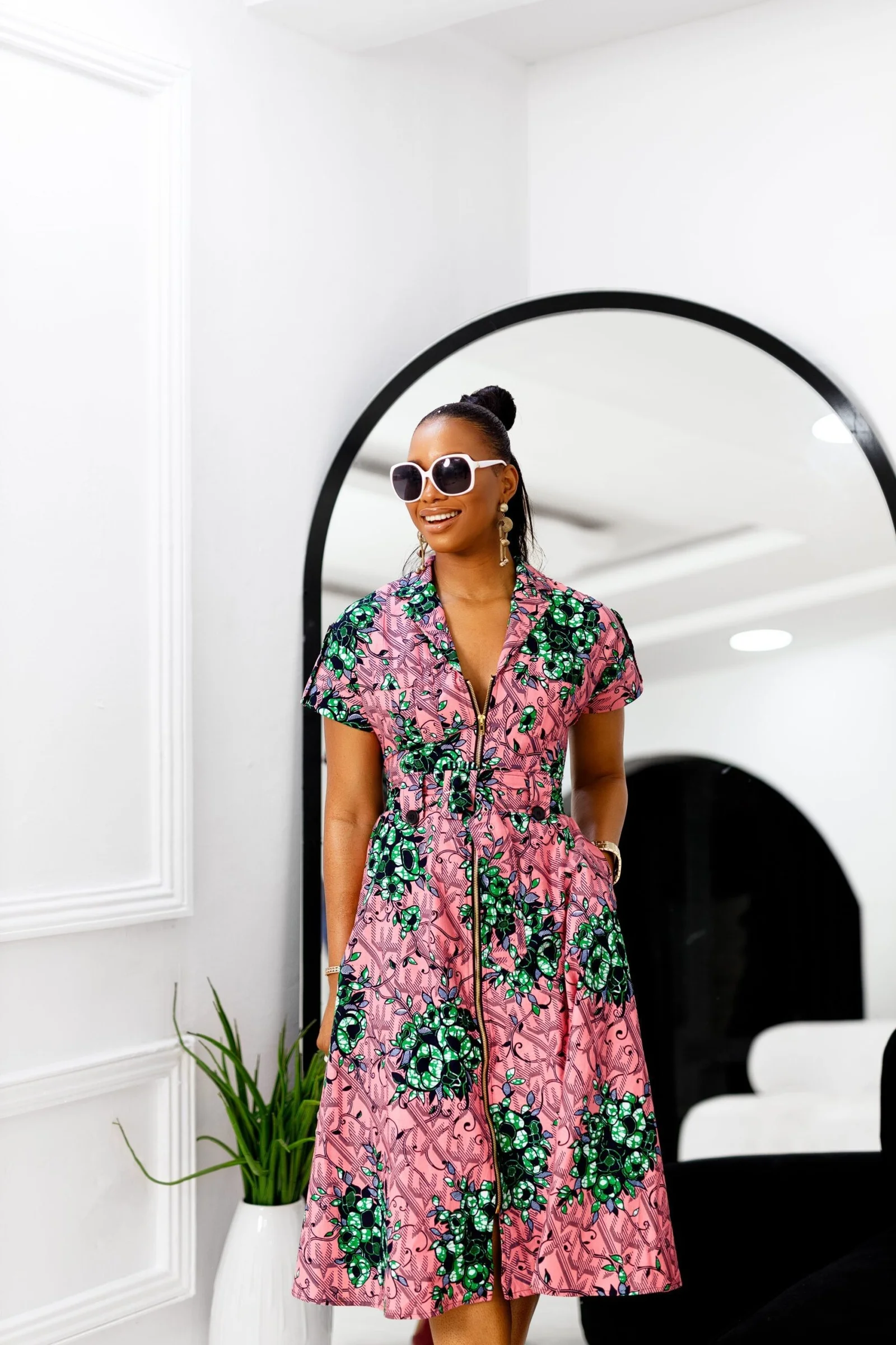 Juliet African Print Midi Dress [Pink]