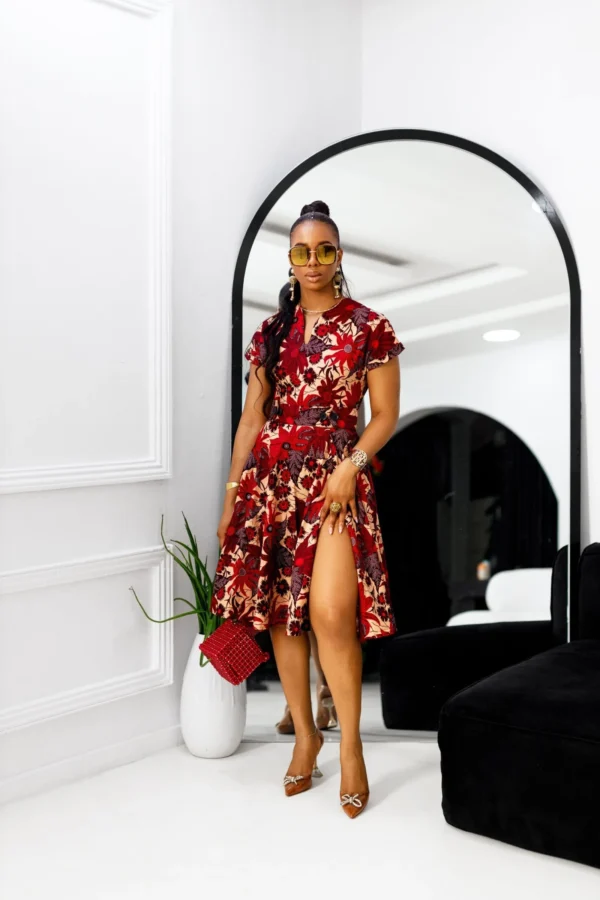 Gina African Print Dress [Red]