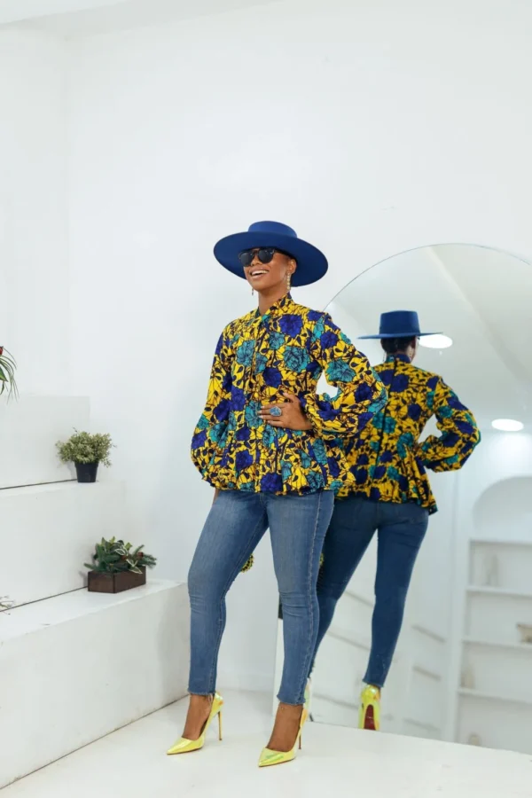 Bibi African Print Puff Sleeve Top [Floral]