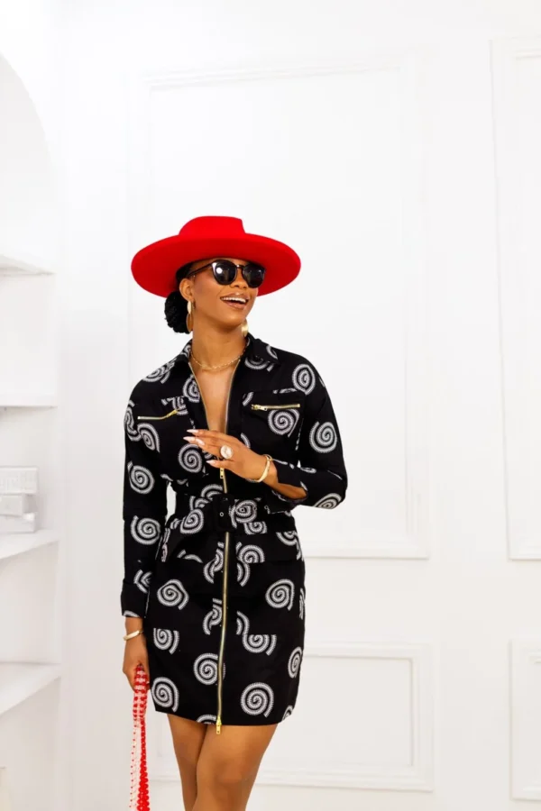 Alexa African Print Jacket Dress [Black]